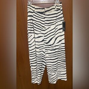 Jules & Leopold Women Black and Off-white Zebra print wide leg crop pants Small